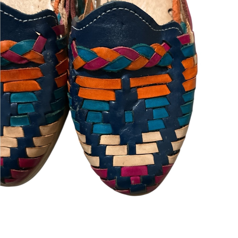 Multicolor Woven Leather Huarache Flats - Guillen Atisan Made in Mexico 9-9.5 - Picture 3 of 9
